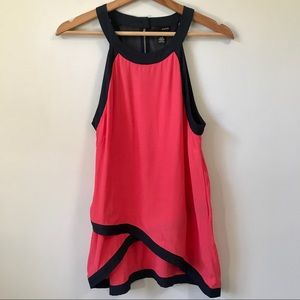 AQUA Pink & Blue High Neck Sleeveless Blouse, L